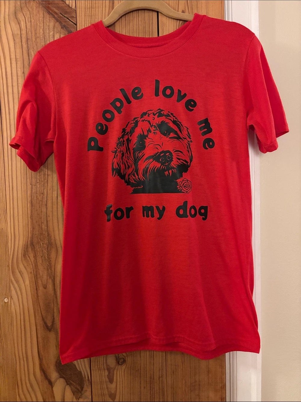Gildan Red Tee with Black Dog Graphic - 'People Love Me for My Dog'